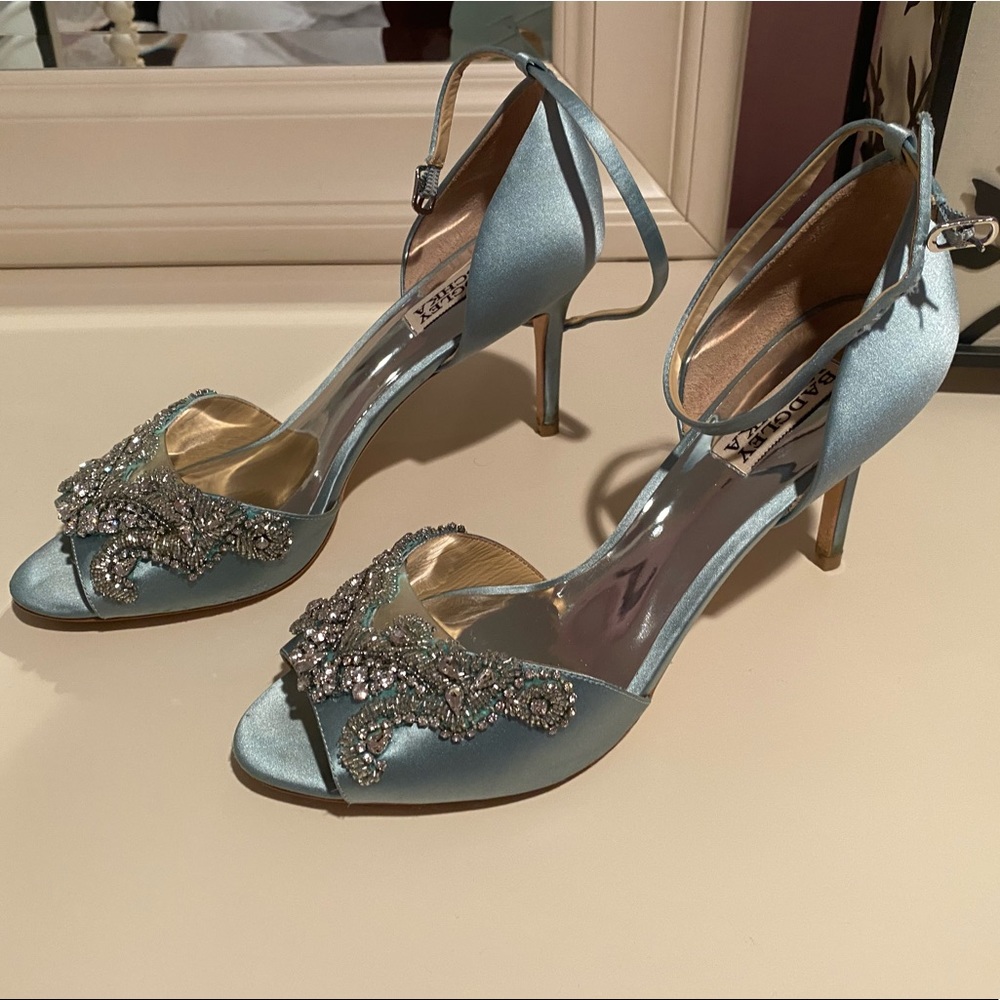 Badgely Mischka Ankle Strap Pump in Satin Blue Radiance